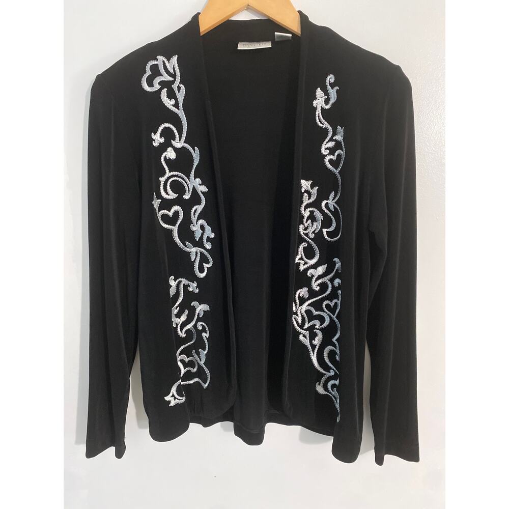 Chico’s Travelers cardigan women’s XS black embroidered comfort boho peasant